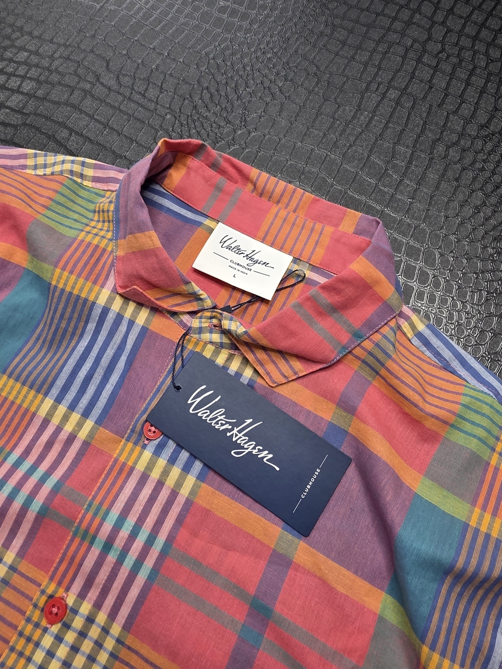 Walter Hagen Pink Retro 70's 80's Club House S/S Button Up Madras Multi